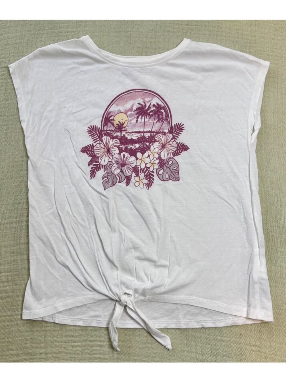Bixby Nomad Girls Tropical Graphic Tie-Front T-Shirt White Size M 8-10